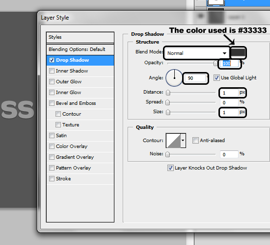 Drop shadow options Drop shadow options
